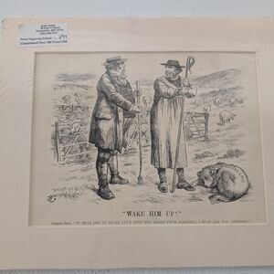 1899 Punch Magazine Print “Wake Him Up!” Wood Engraving Satire Cartoon Sheep Dog